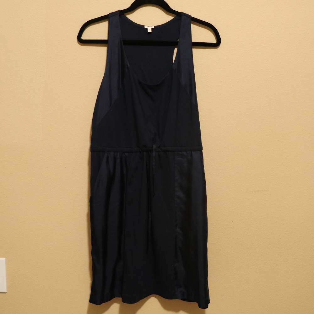 J. Crew Navy Blue Sleeveless Cotton & Satin Dress